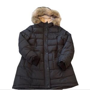 VTG American Eagle Women’s Parka Puffer Sherpa Lined Hood Coat Faux Fur Trim XL